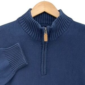 ST JOHNSBAY Navy Blue Cotton 1/4 Zip Pullover Knit Sweater XL Mock Neck Preppy
